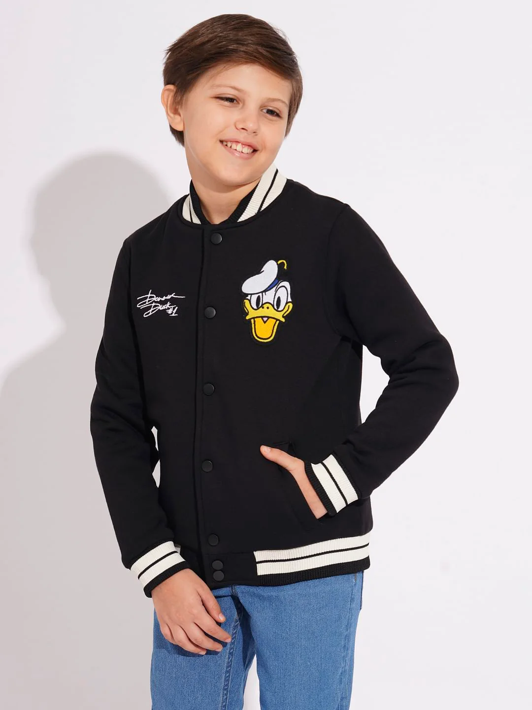 DONALD DUCK Black Printed Baseball Jacket - Image 2