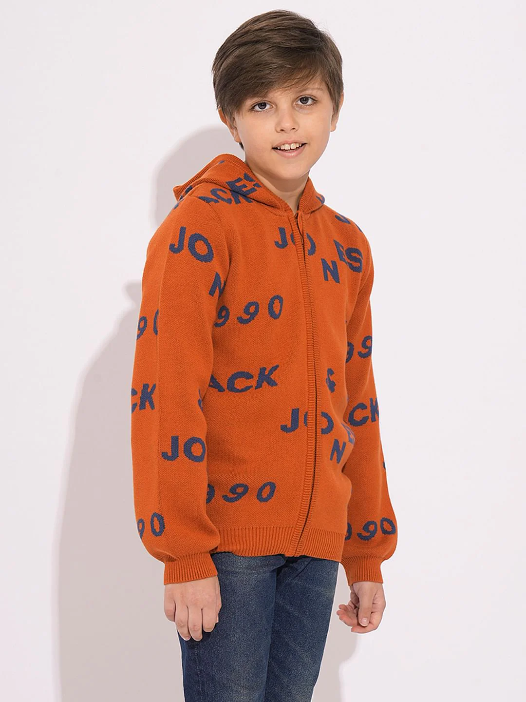 Boys Orange Knitted Hooded Sweater - Image 3