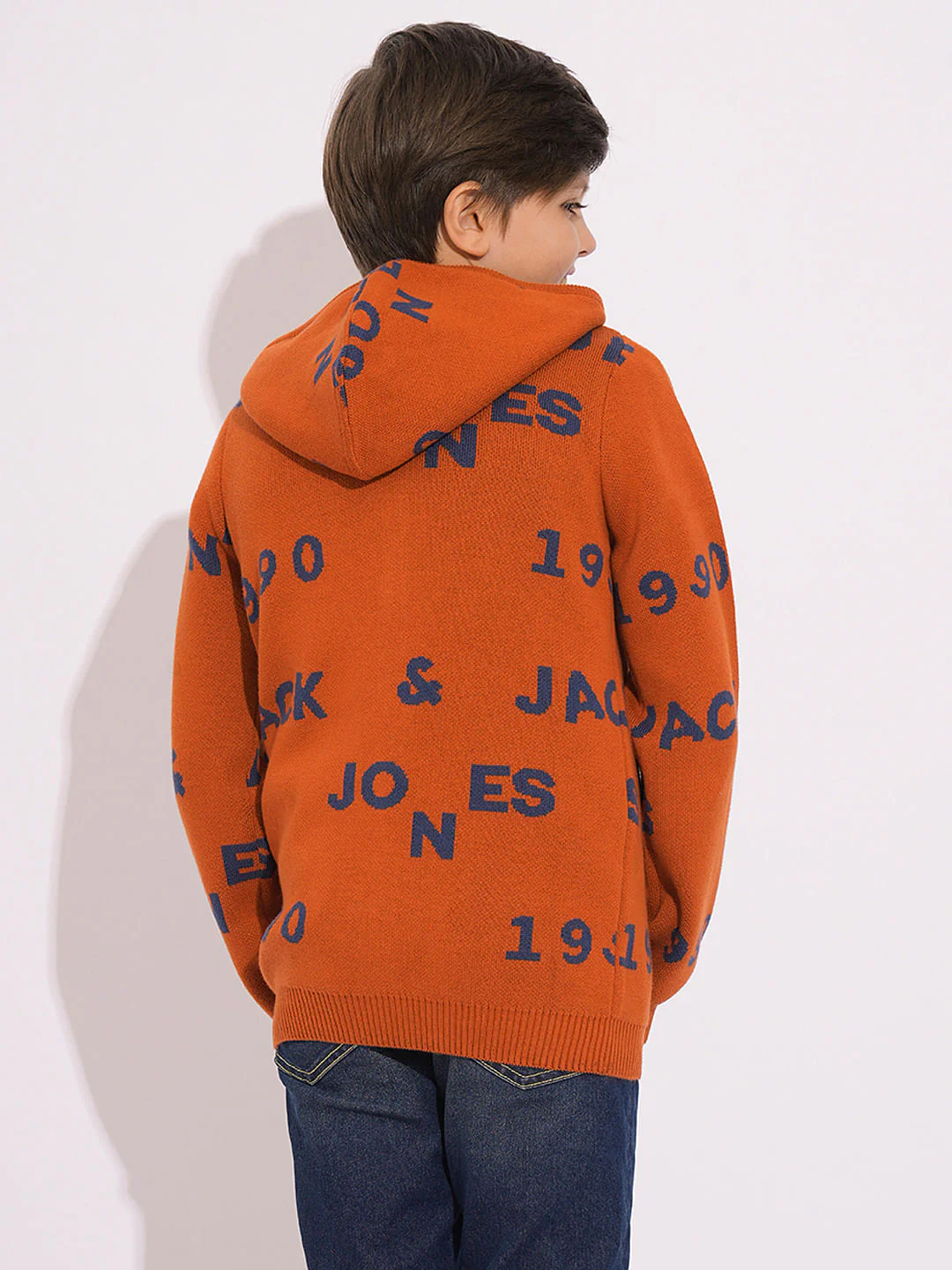 Boys Orange Knitted Hooded Sweater - Image 4