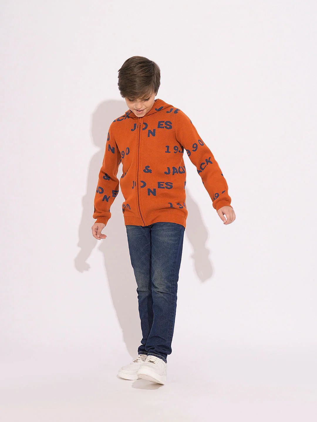 Boys Orange Knitted Hooded Sweater - Image 5