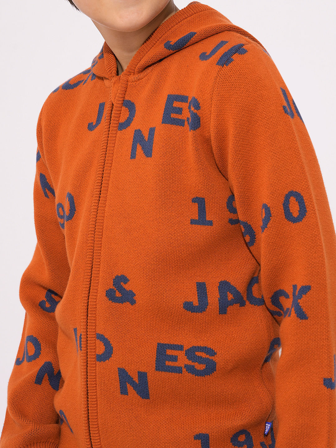 Boys Orange Knitted Hooded Sweater - Image 6
