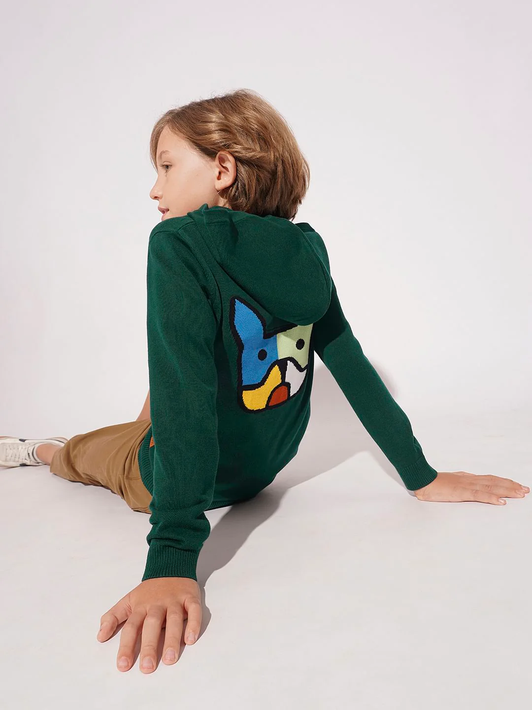 Boys Dark Green Hooded Sweater