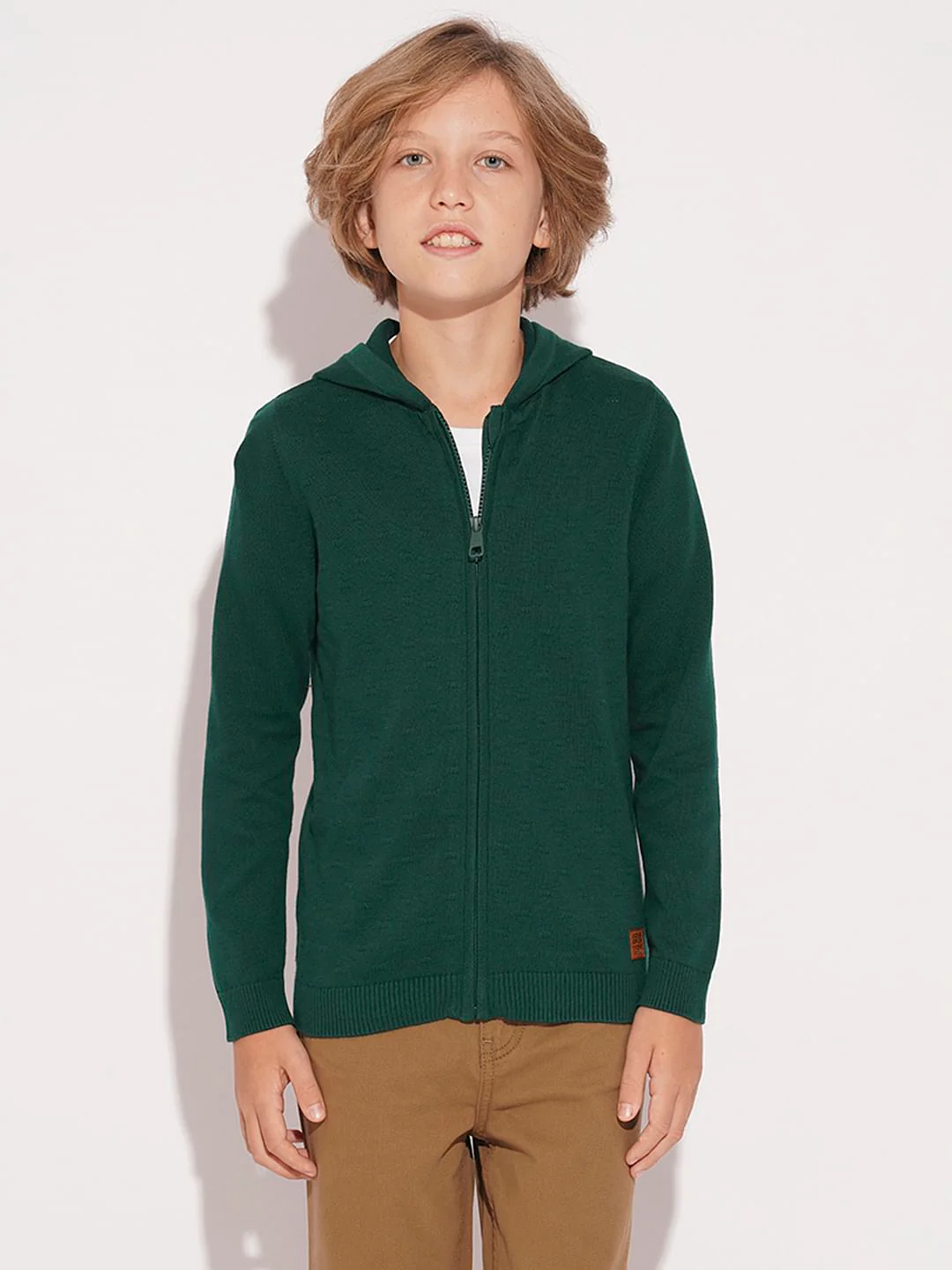 Boys Dark Green Hooded Sweater - Image 2