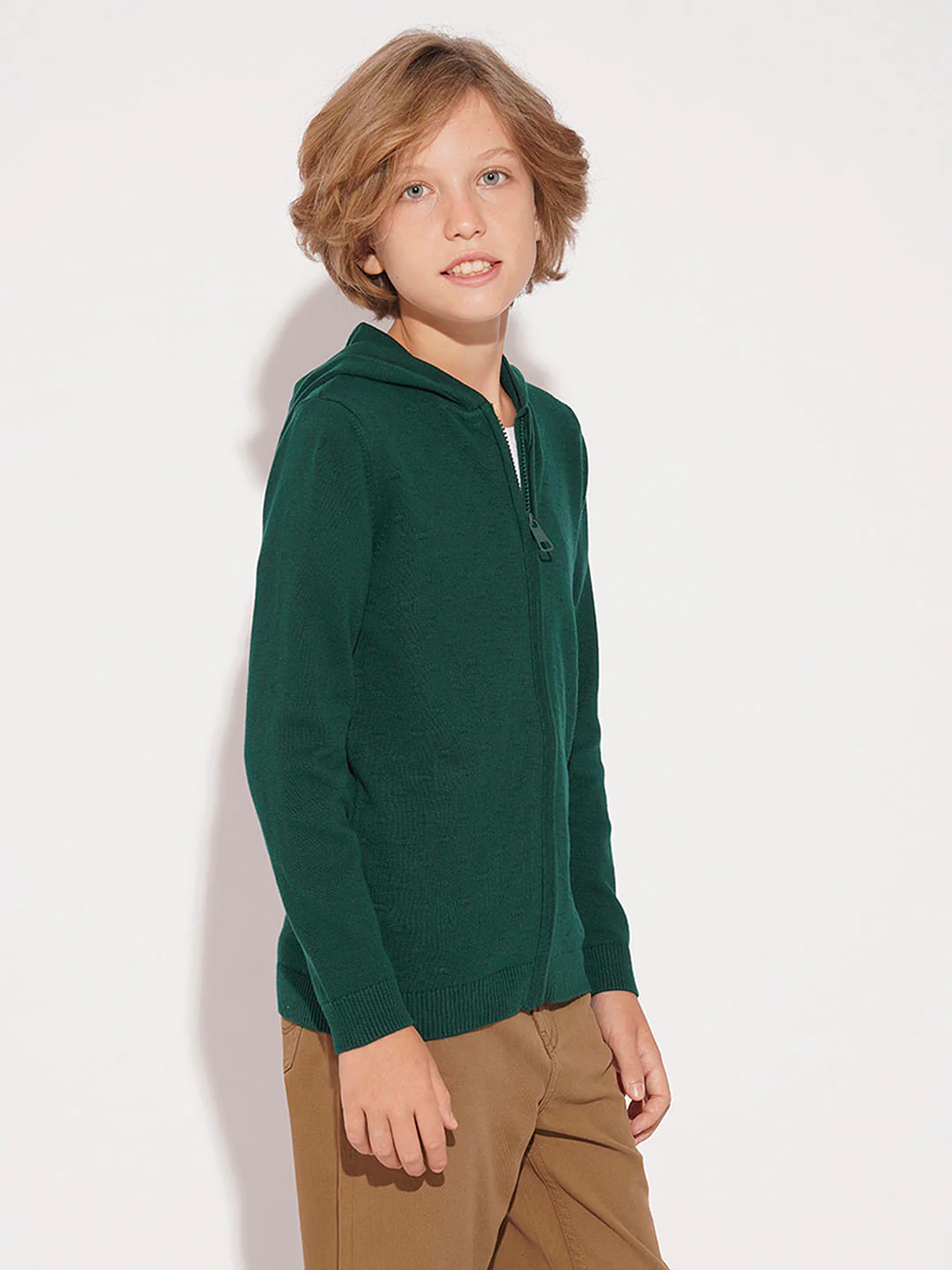 Boys Dark Green Hooded Sweater - Image 3