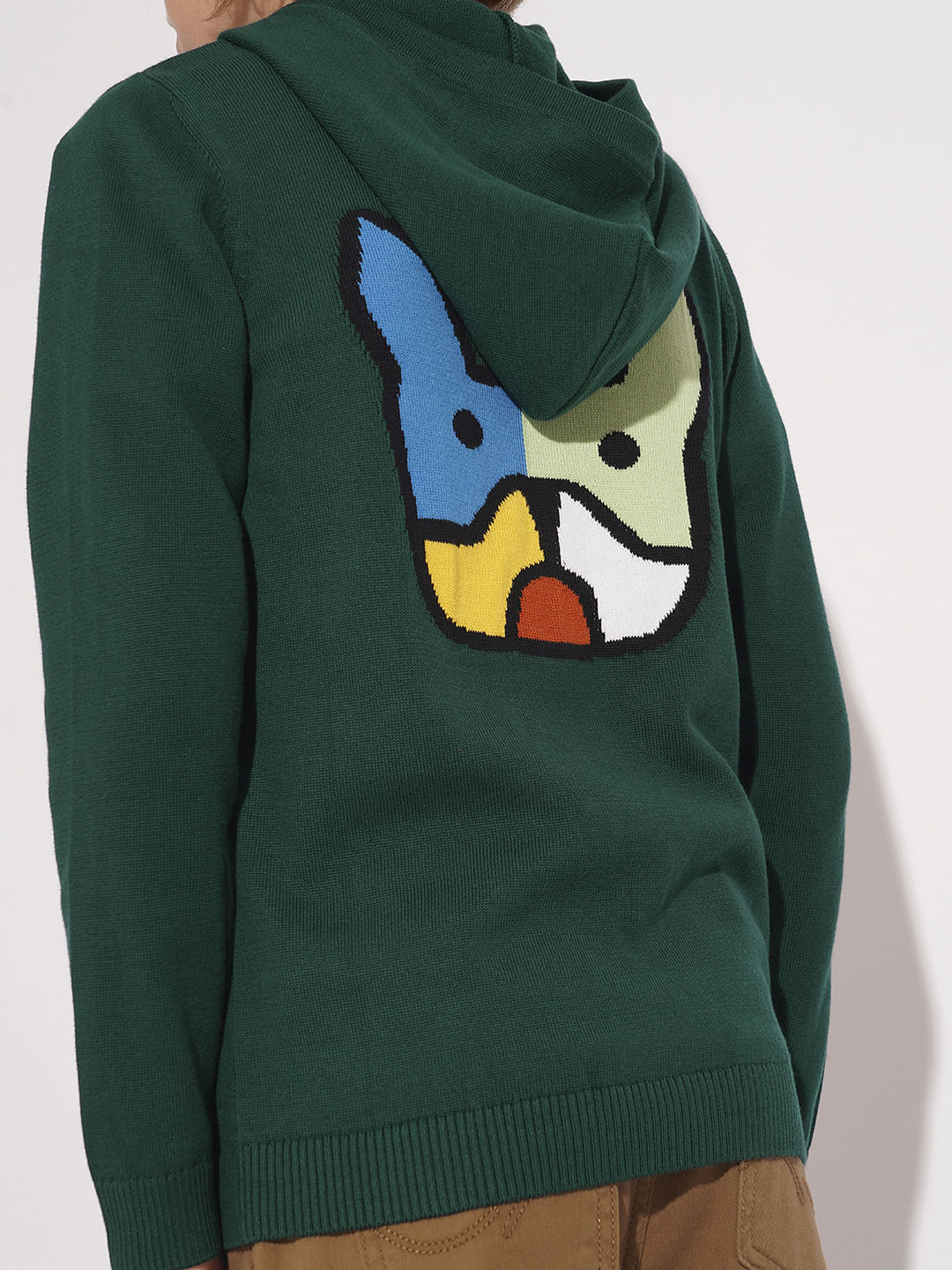Boys Dark Green Hooded Sweater - Image 6
