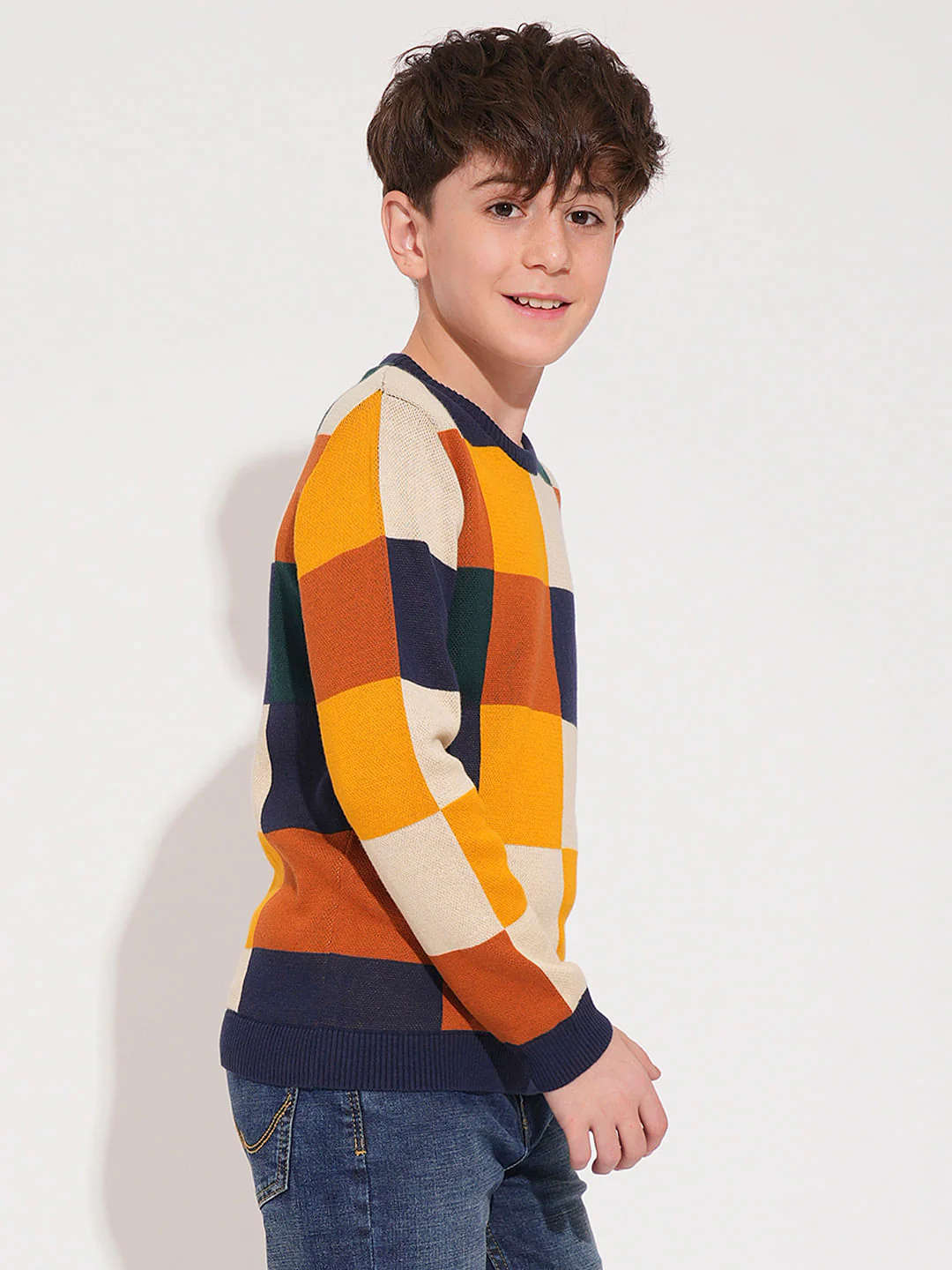 Boys Colourblocked Check Pullover - Image 3