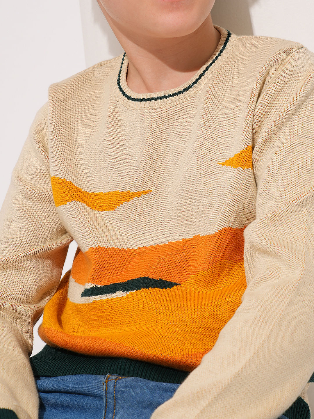 Boys Beige Printed Knitted Pullover - Image 6