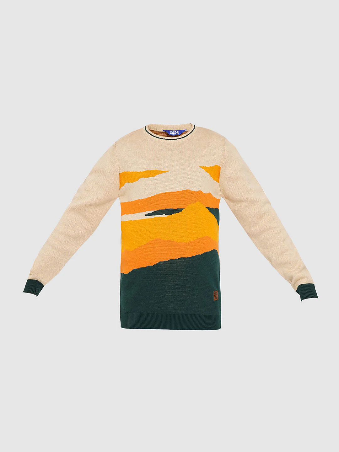 Boys Beige Printed Knitted Pullover - Image 7