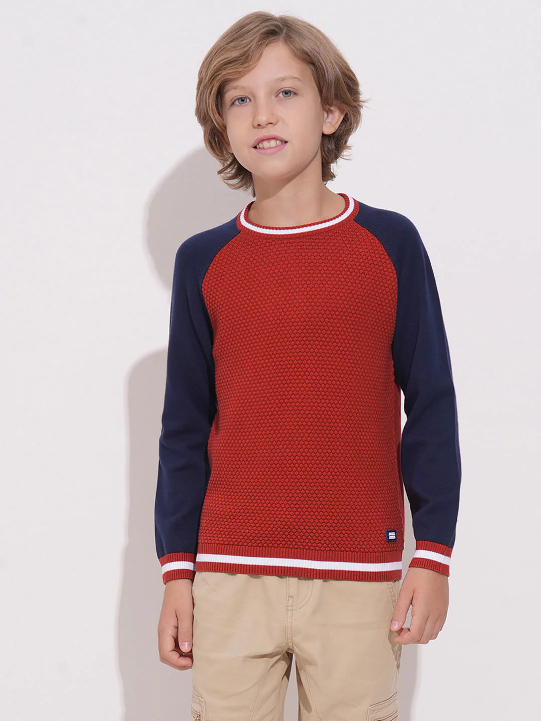 Boys Red Knitted Colourblocked Sweater - Image 2
