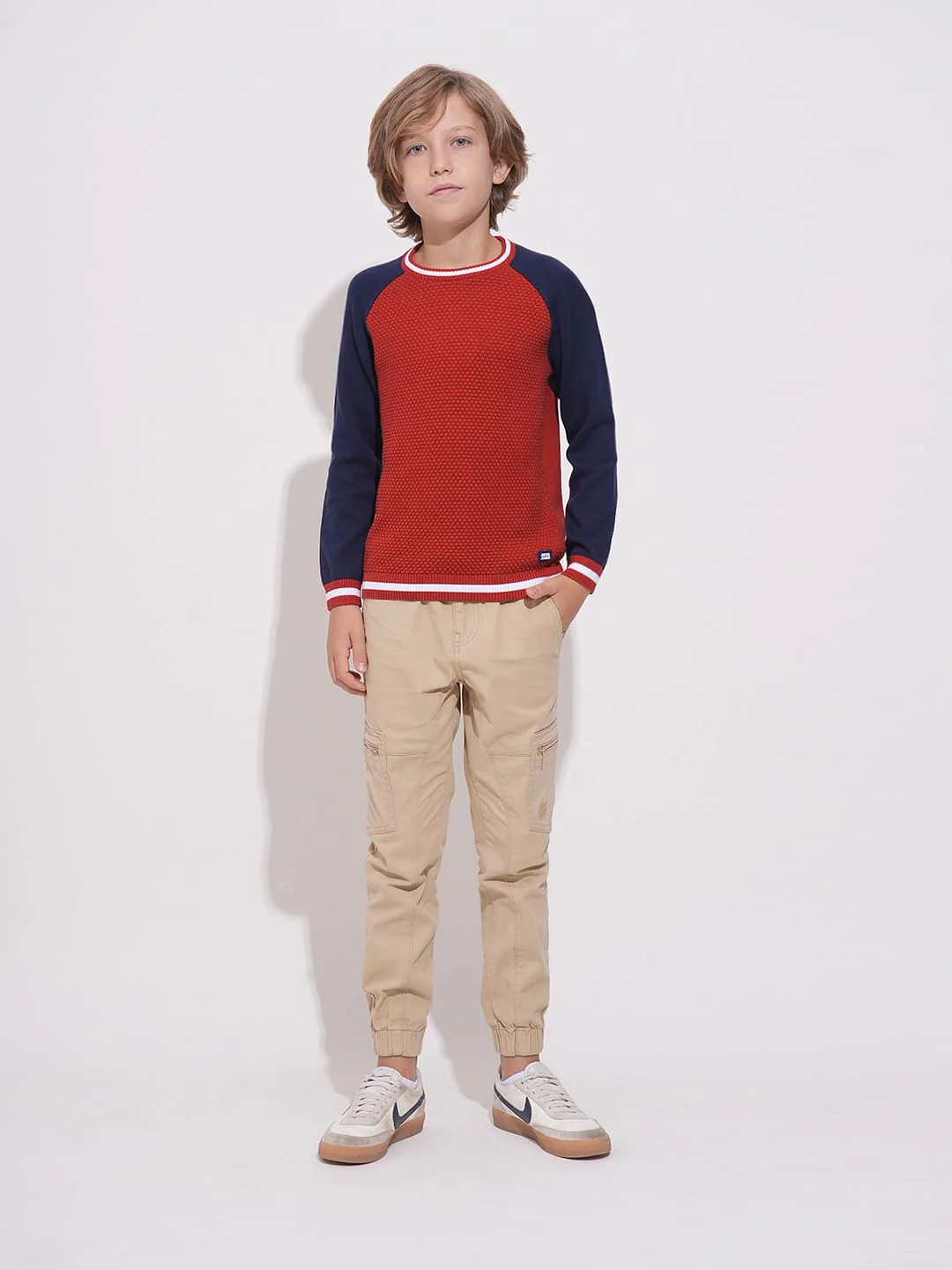 Boys Red Knitted Colourblocked Sweater - Image 5