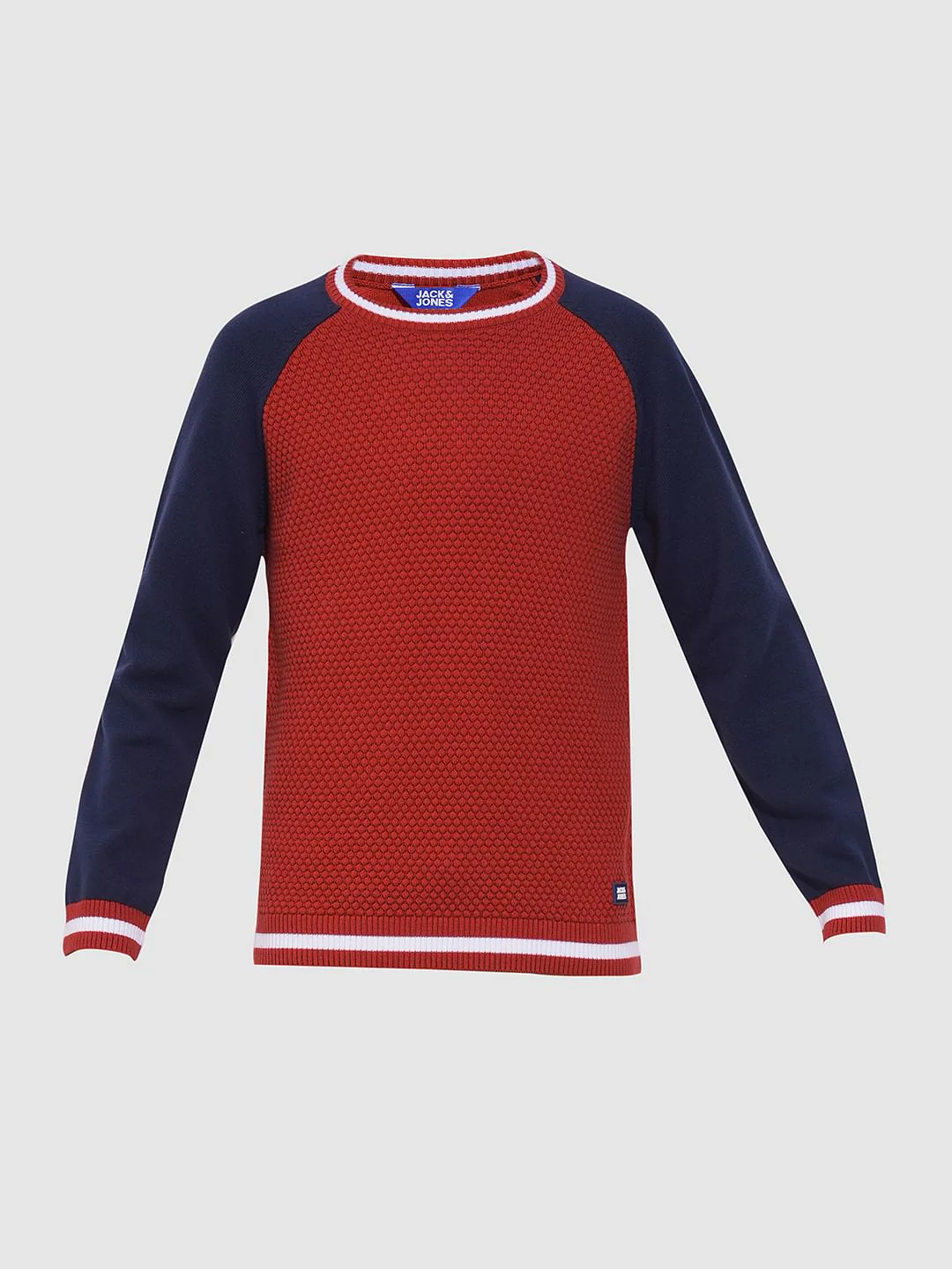 Boys Red Knitted Colourblocked Sweater - Image 7