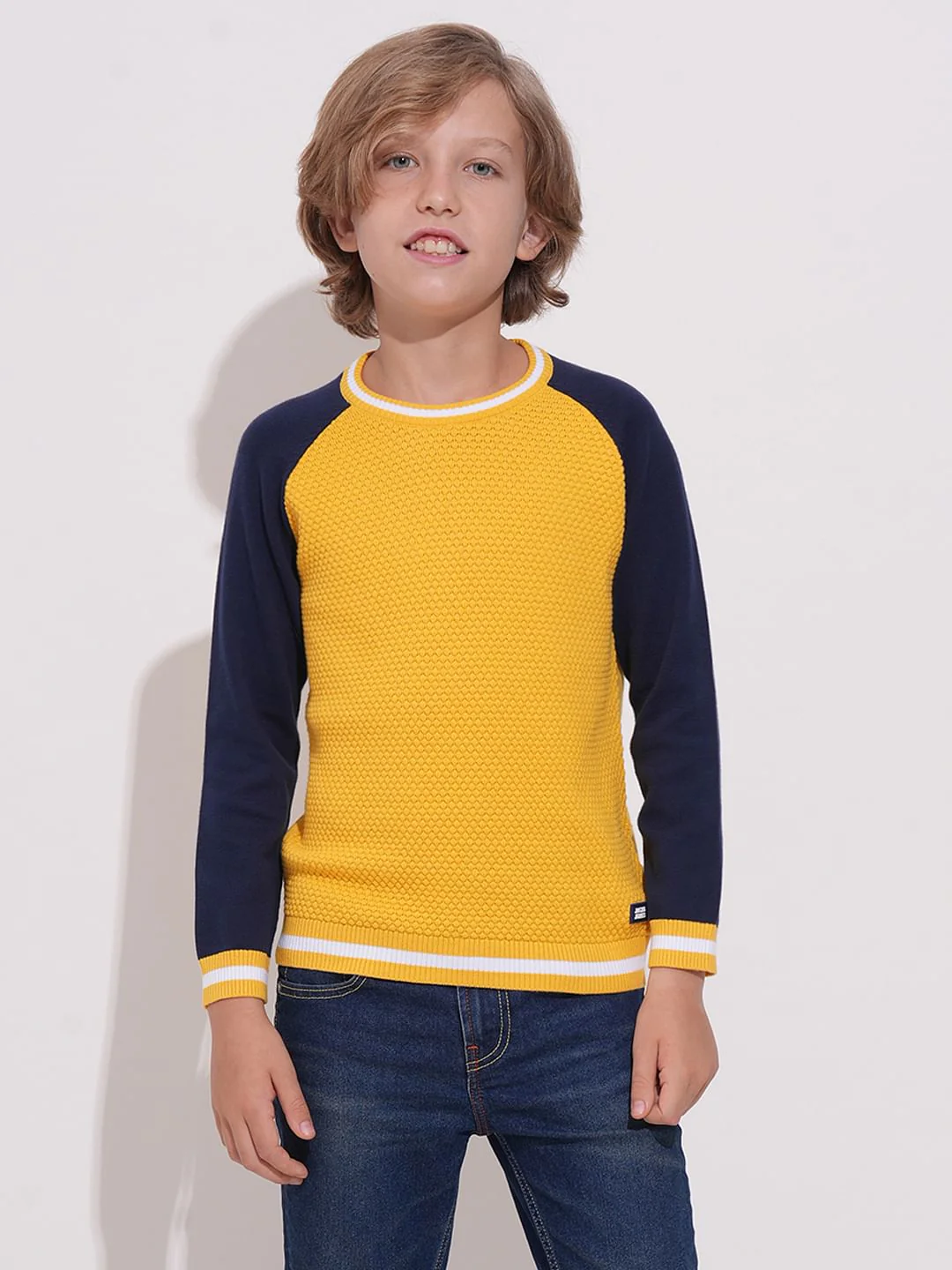 Boys Yellow Knitted Colourblocked Sweater - Image 2