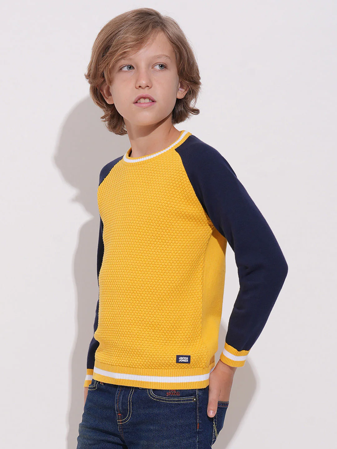 Boys Yellow Knitted Colourblocked Sweater - Image 3