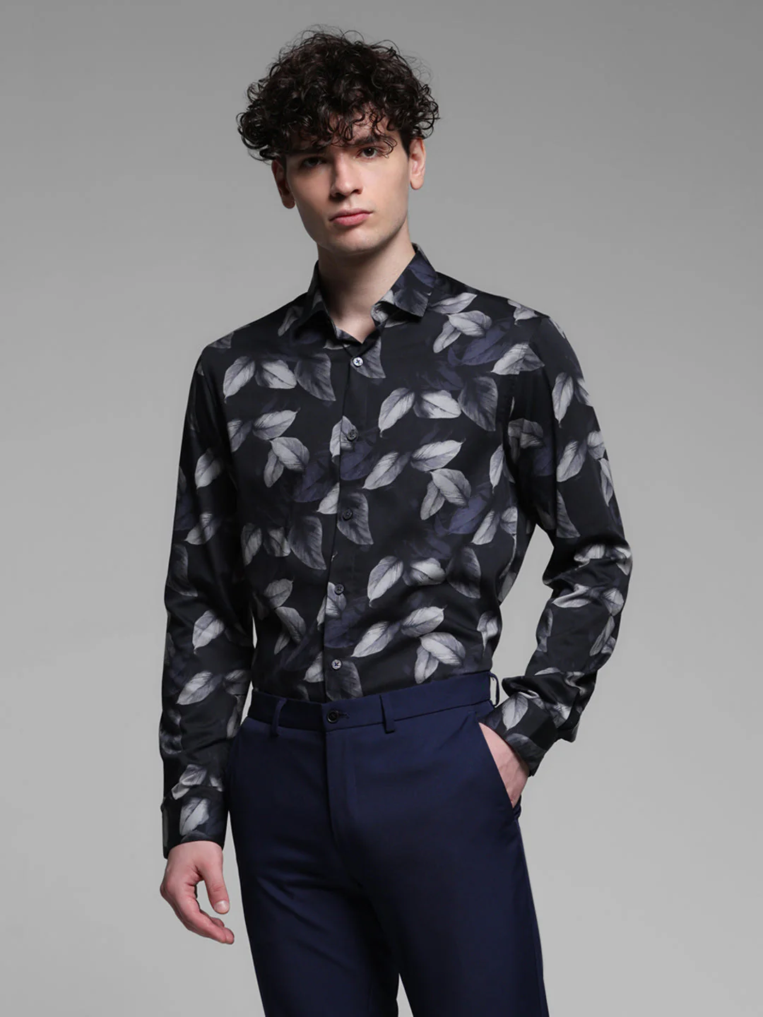 Cotton Leaf Printed Slim Fit Shirt - Image 2