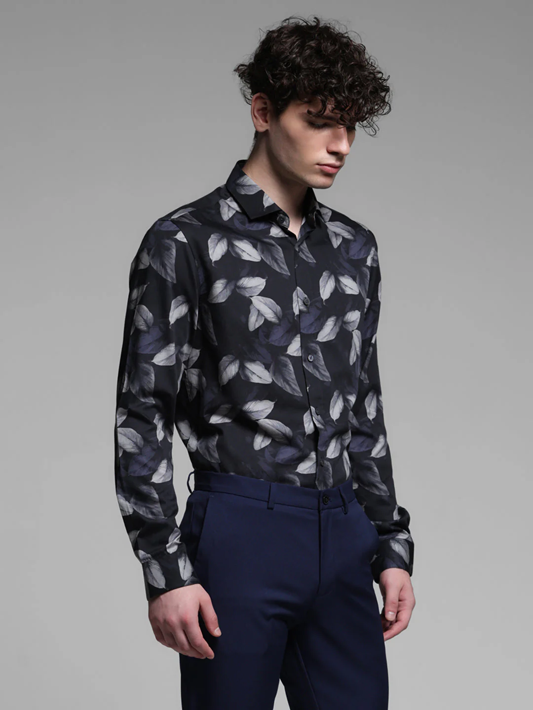 Cotton Leaf Printed Slim Fit Shirt - Image 3