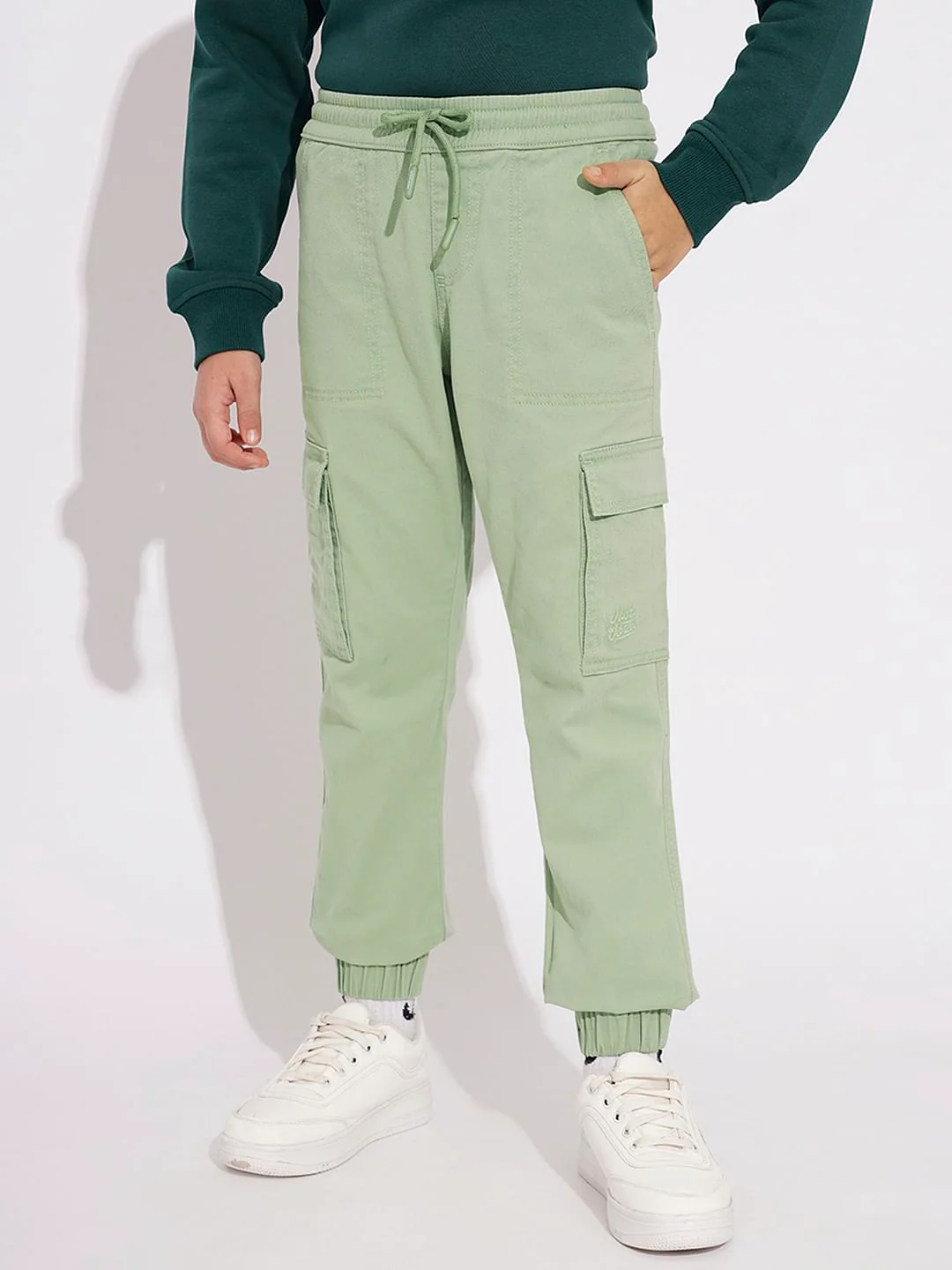 Boys Sage Green Mid Rise Casual Pants - Image 2