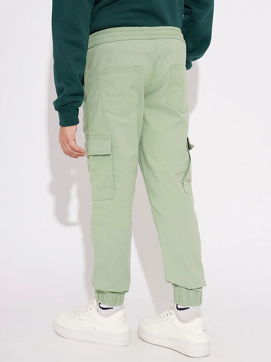 Boys Sage Green Mid Rise Casual Pants - Image 4