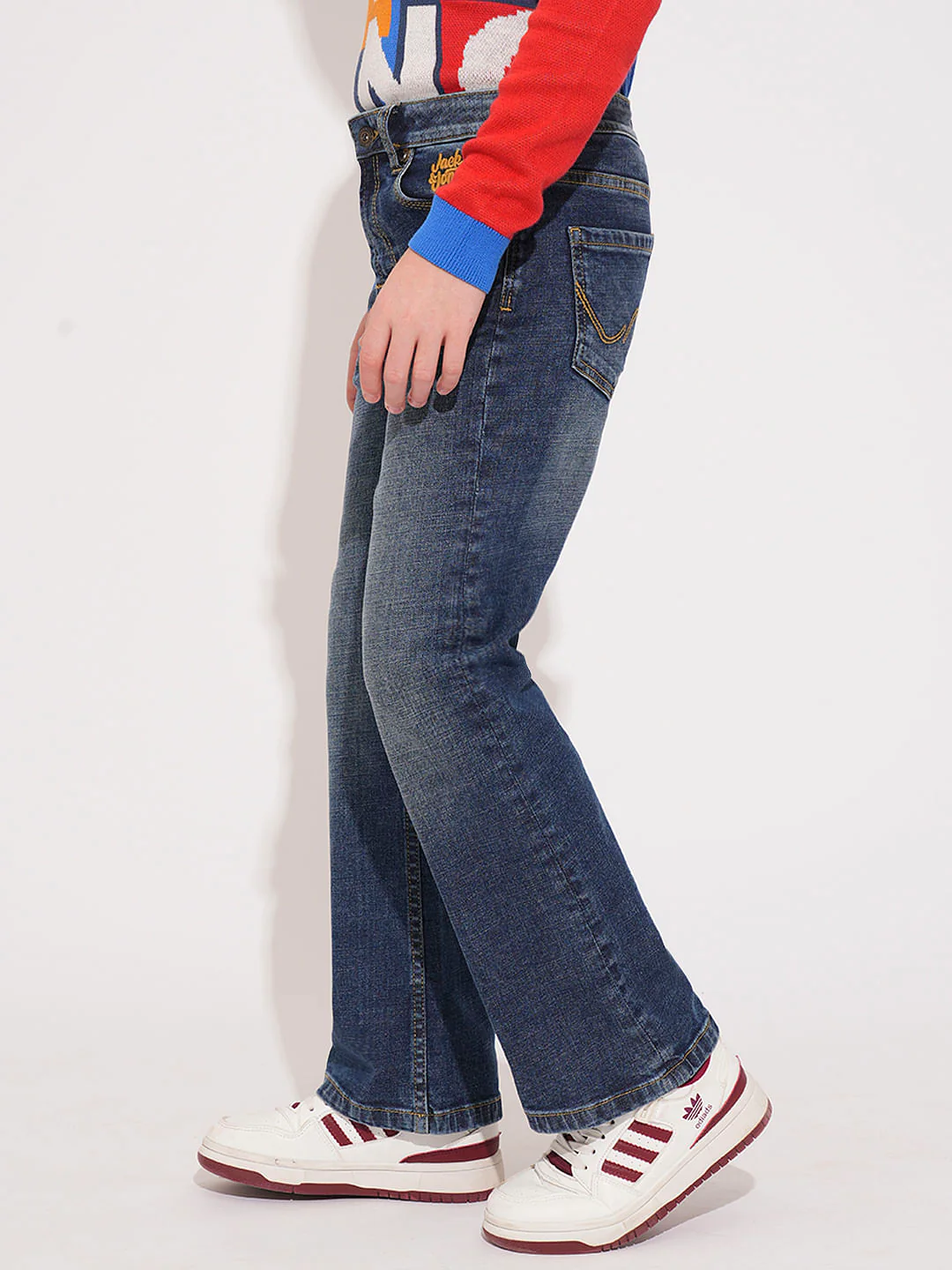 Boys Blue Mid Rise Bootcut Jeans - Image 3