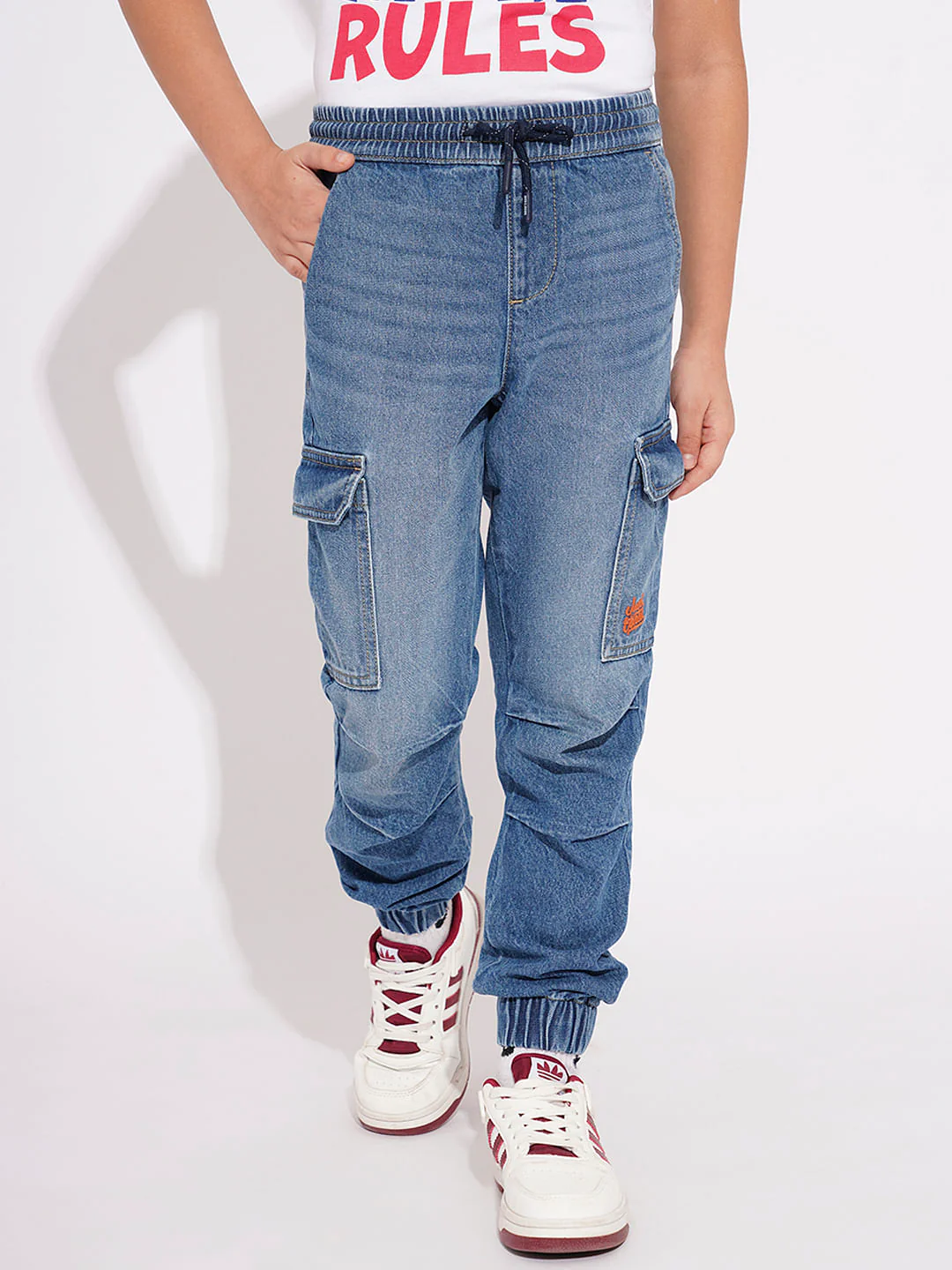 Boys Blue Cargo Denim Joggers - Image 2