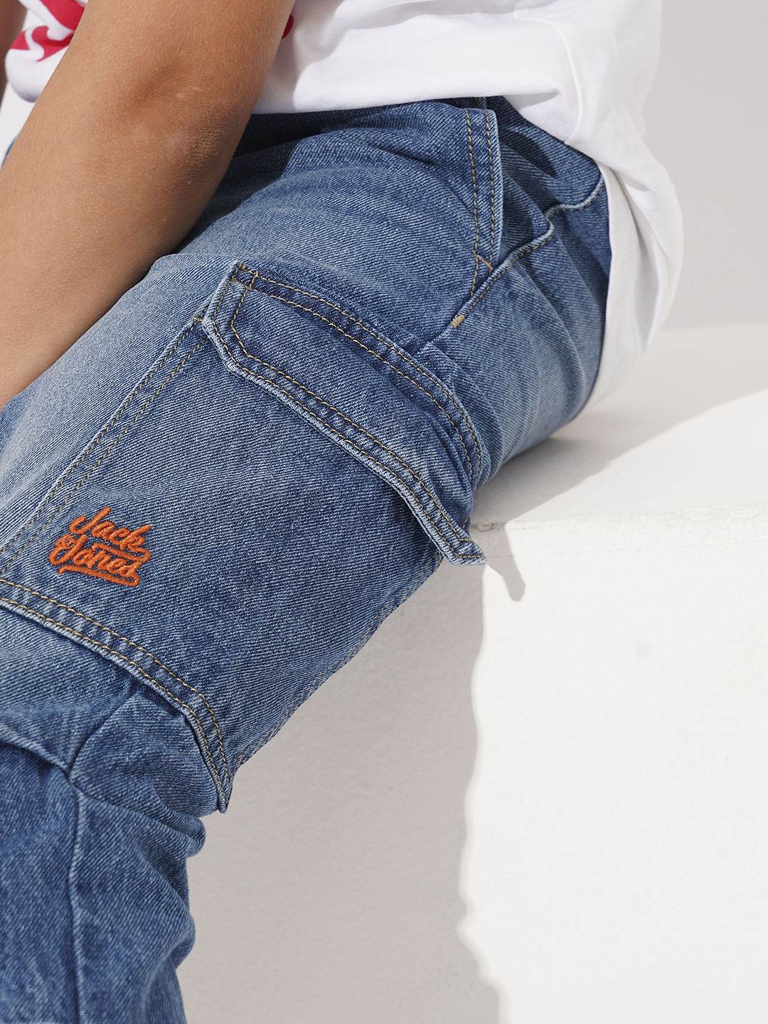 Boys Blue Cargo Denim Joggers - Image 6