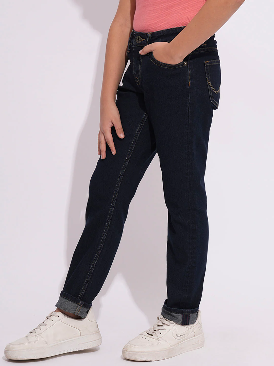 Dark Blue Mid Rise Regular Fit Jeans - Image 3