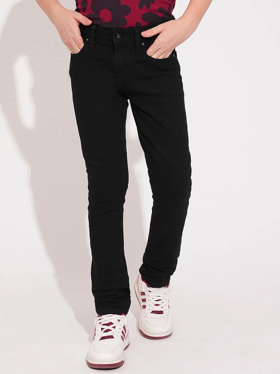 Boys Black Mid Rise Slim Fit Jeans - Image 2