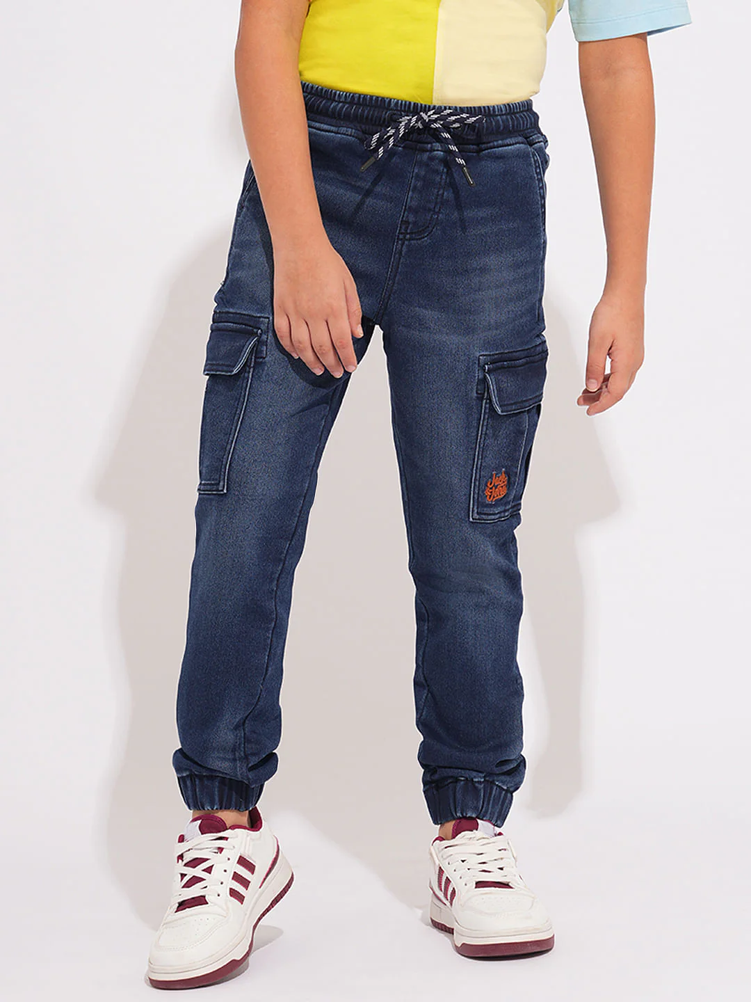 Boys Blue Patch Pocket Denim Joggers - Image 2