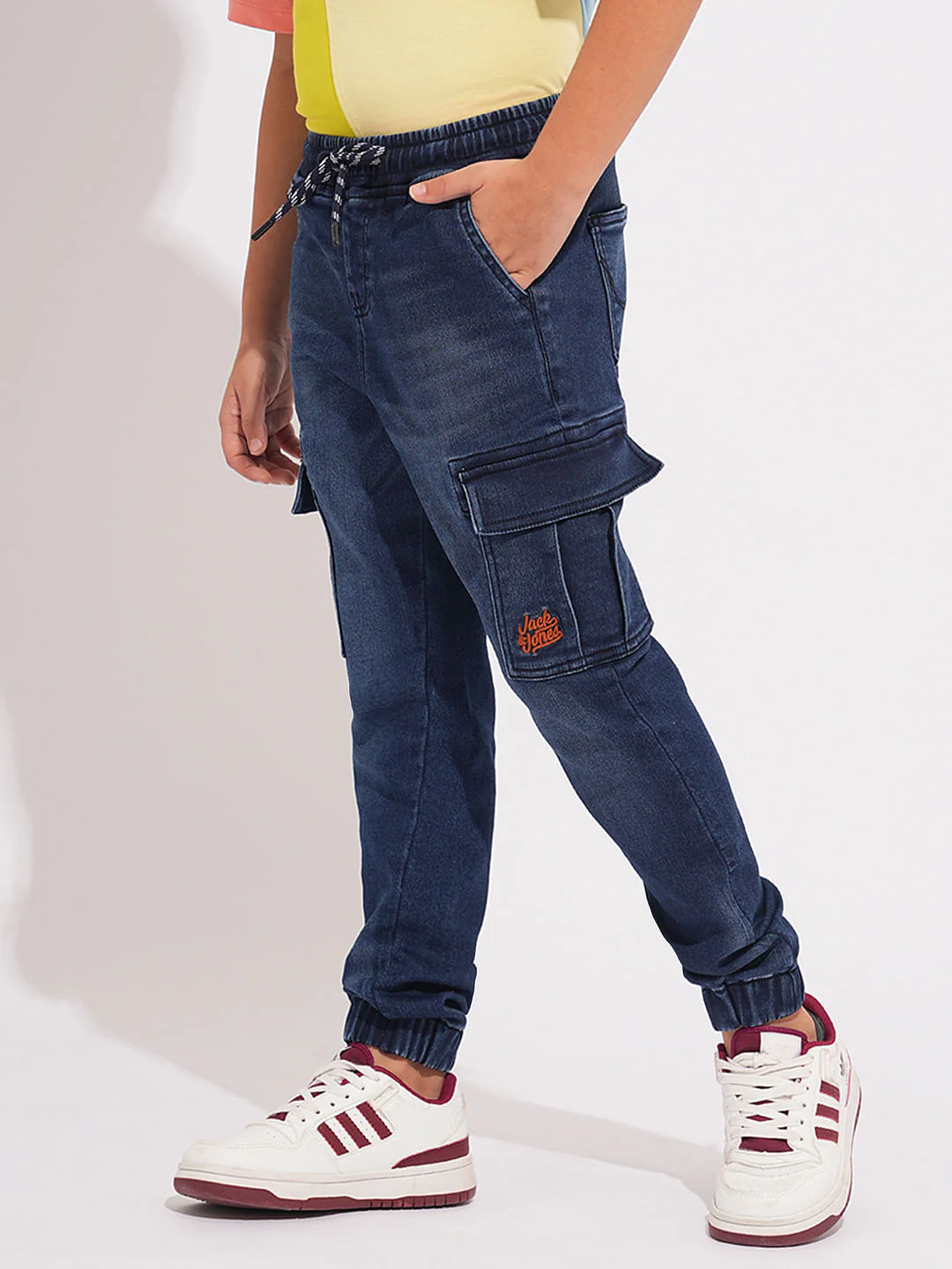 Boys Blue Patch Pocket Denim Joggers - Image 3