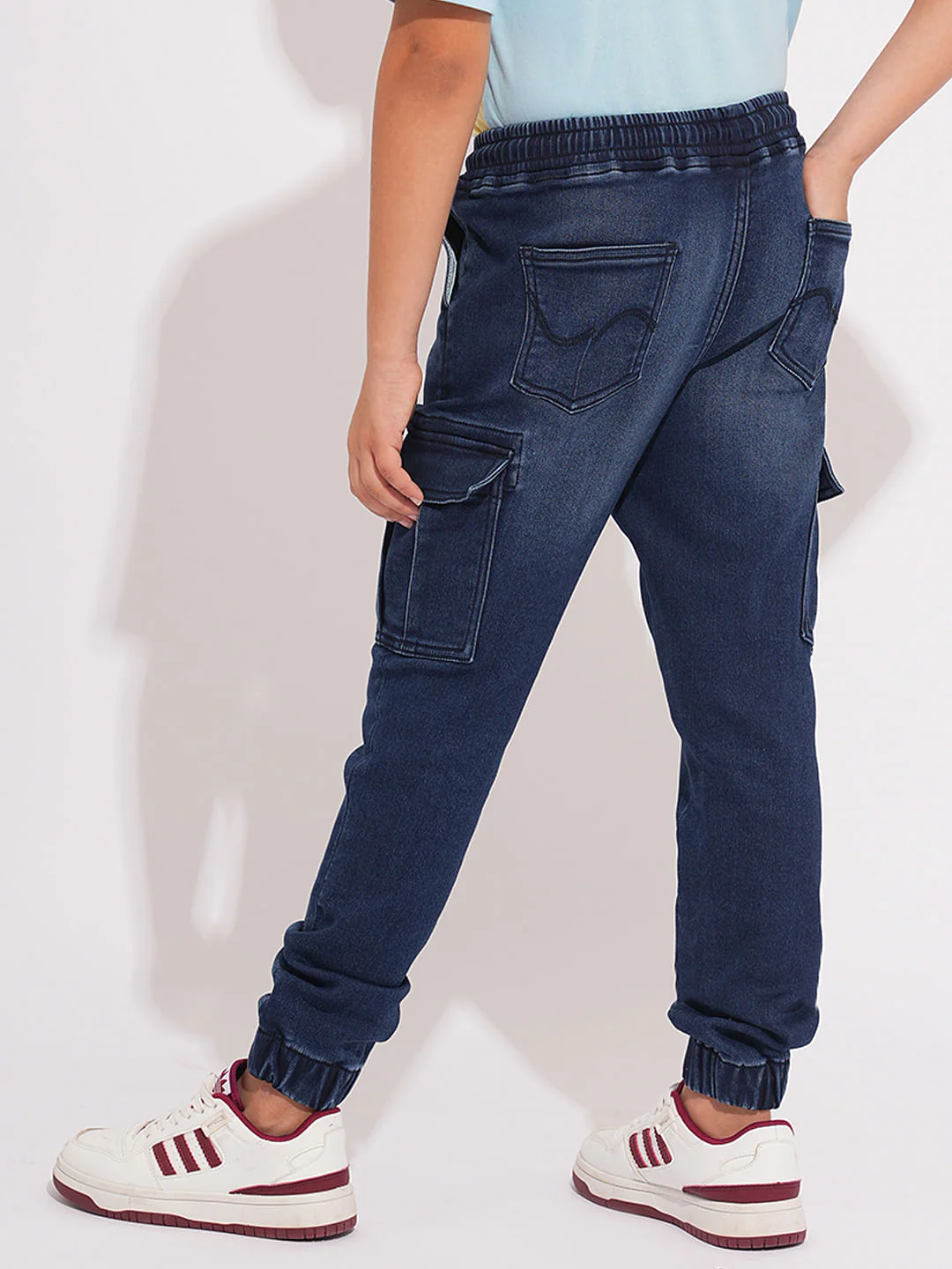Boys Blue Patch Pocket Denim Joggers - Image 4