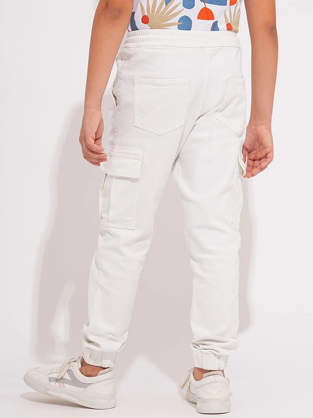 Boys White Patch Pocket Denim Joggers - Image 4