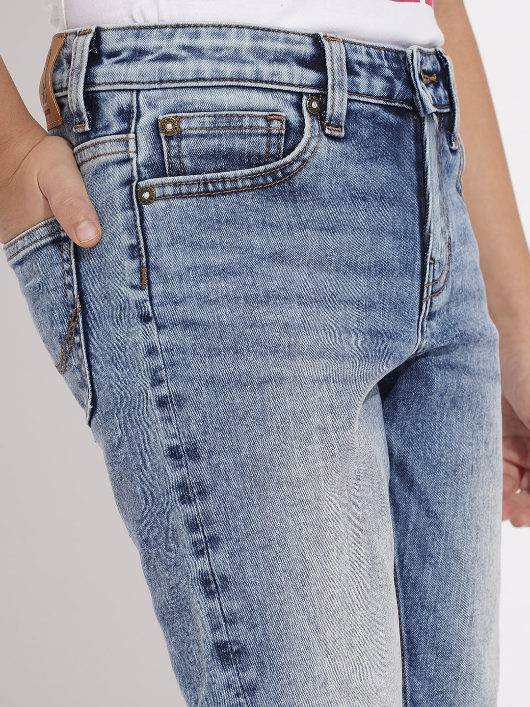 BOYS Blue Heavily Washed Regular Fit Jeans - Image 6