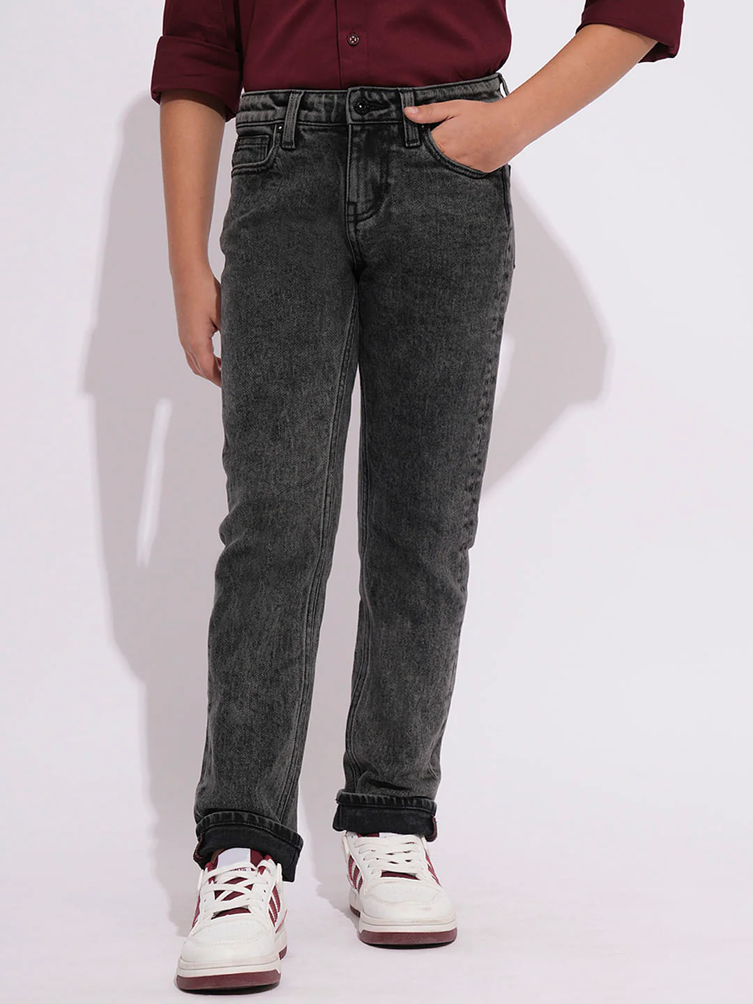 Dark Grey Washed Clark Regular Fit Jeans - Image 2