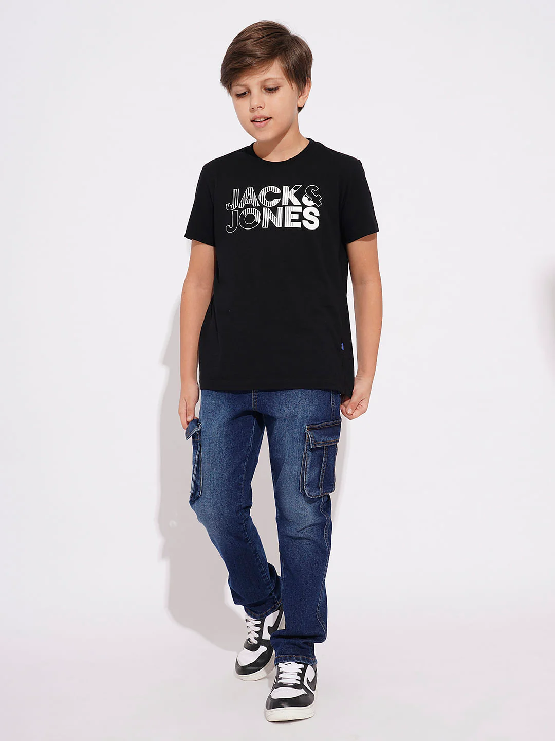 BOYS Dark Blue Patch Pockets Regular Fit Jeans - Image 5