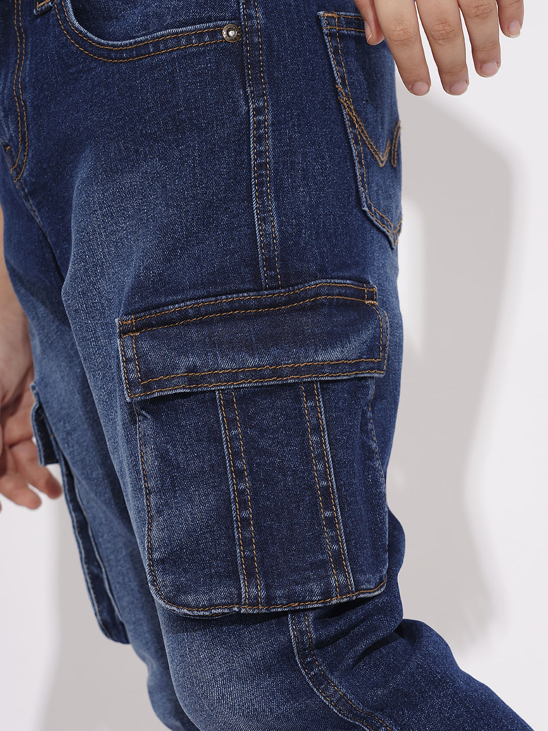 BOYS Dark Blue Patch Pockets Regular Fit Jeans - Image 6