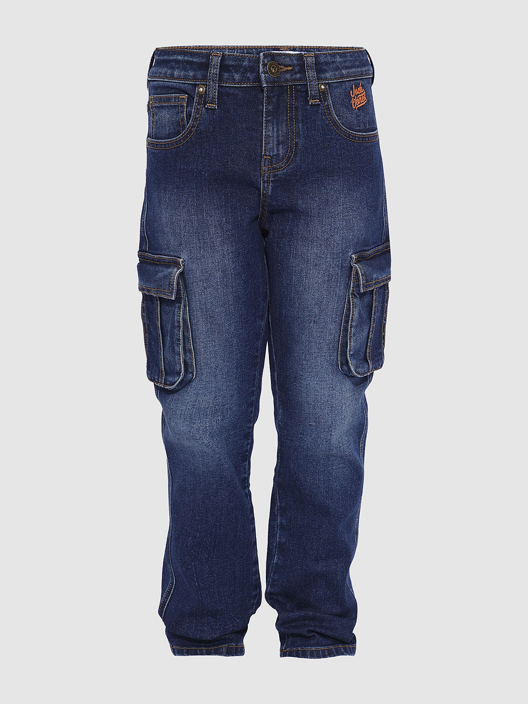 BOYS Dark Blue Patch Pockets Regular Fit Jeans - Image 7