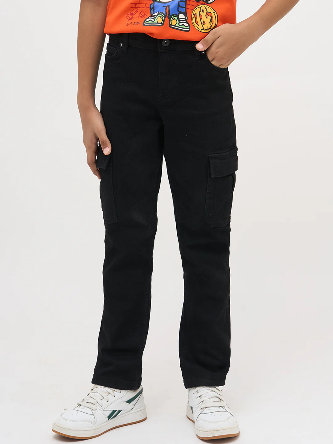 Black Patch Pocket Cotton Jeans - Image 2