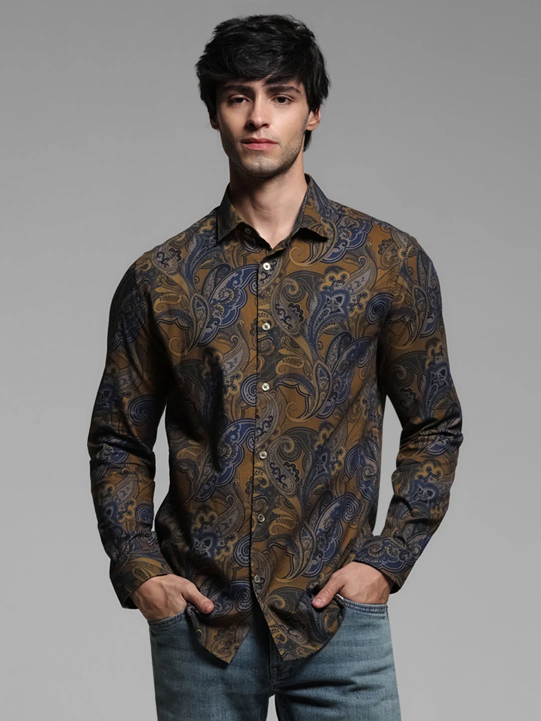 Brown Printed Cotton Shirt - Image 2