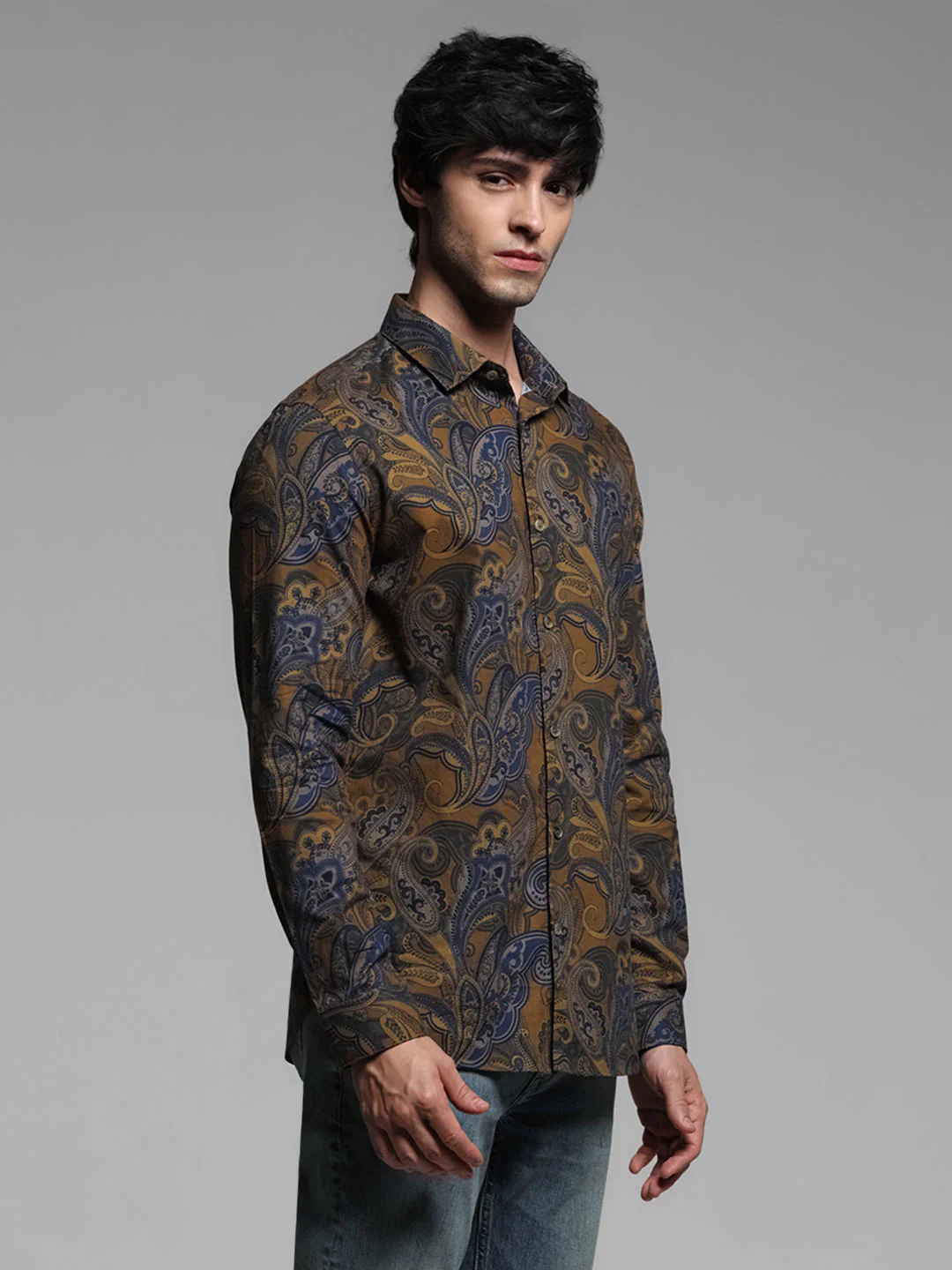 Brown Printed Cotton Shirt - Image 3