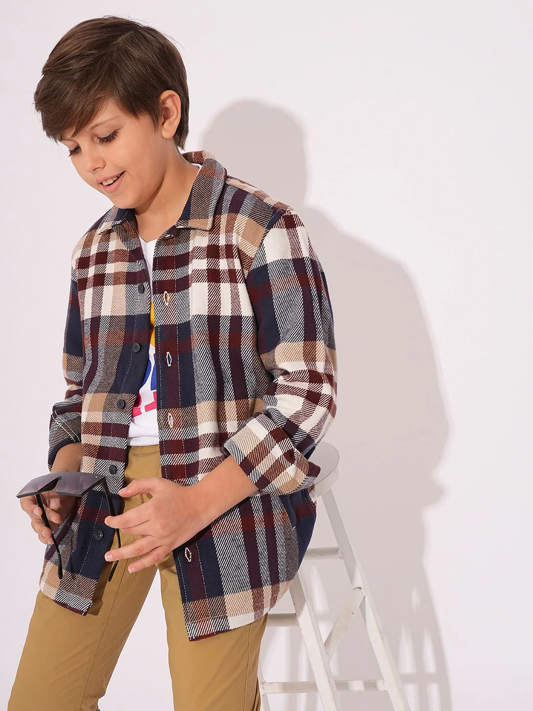 Boys Brown Check Shacket