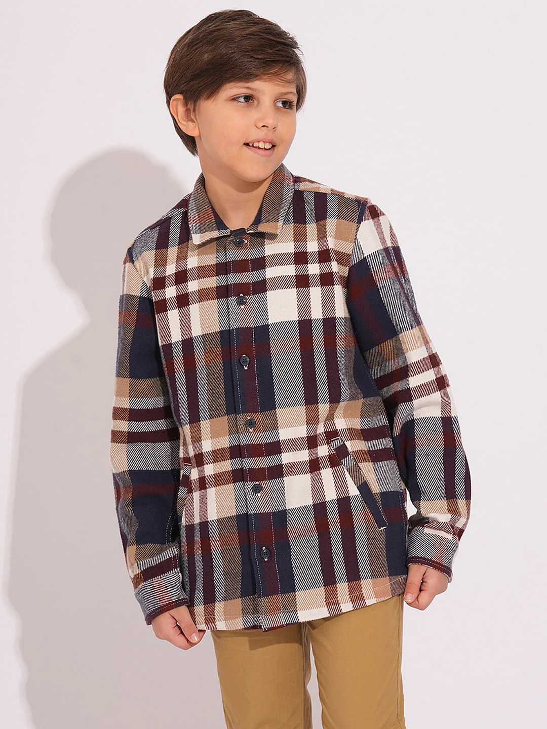 Boys Brown Check Shacket - Image 2