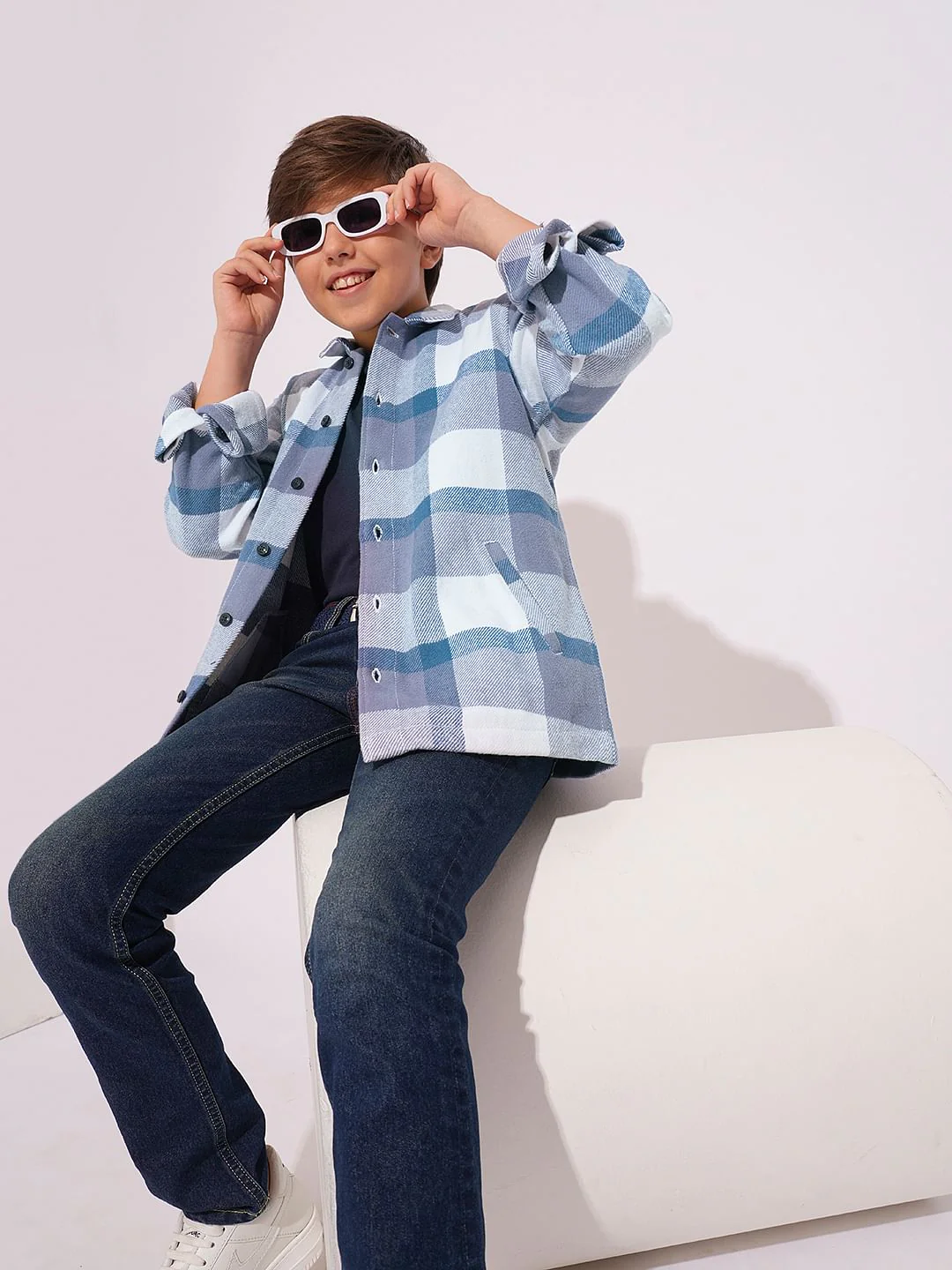 Boys Light Blue Check Shacket