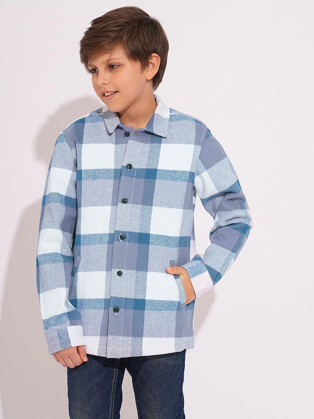 Boys Light Blue Check Shacket - Image 2