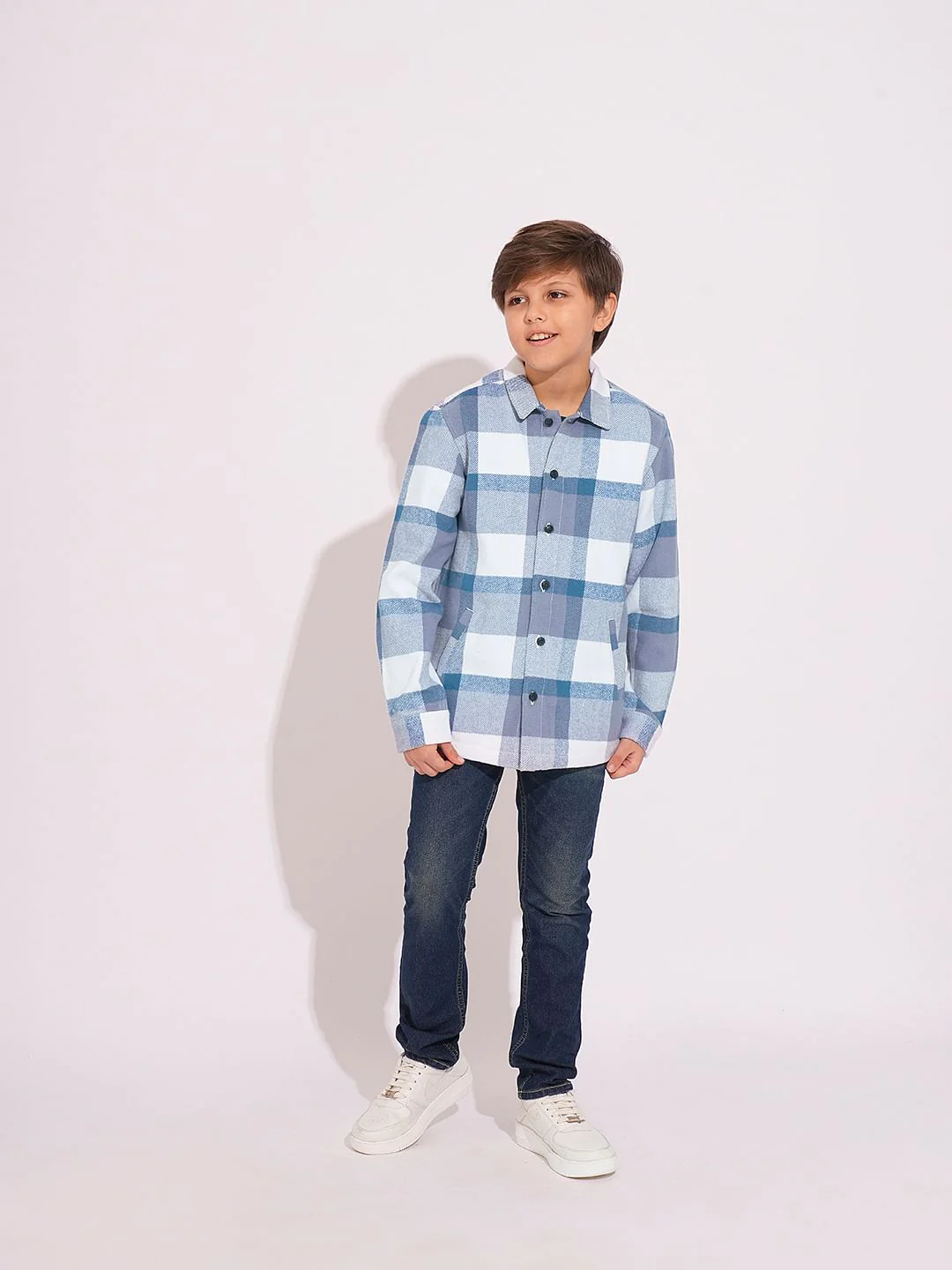 Boys Light Blue Check Shacket - Image 5