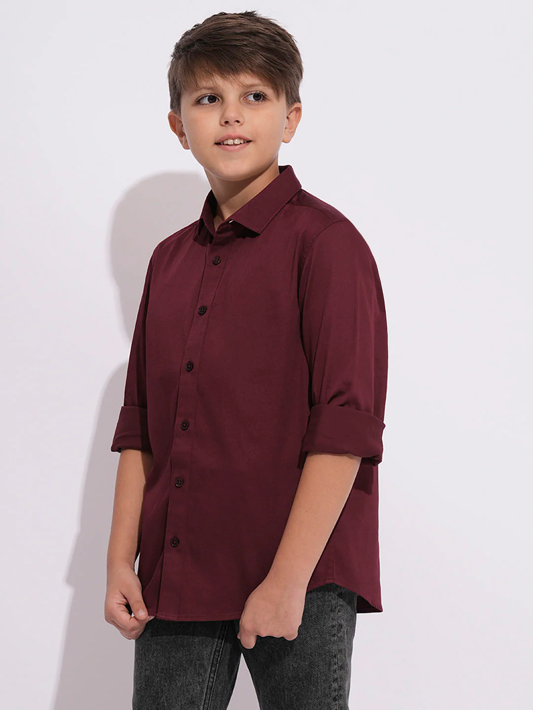 Boys Maroon Full Sleeves Shirt - Image 3