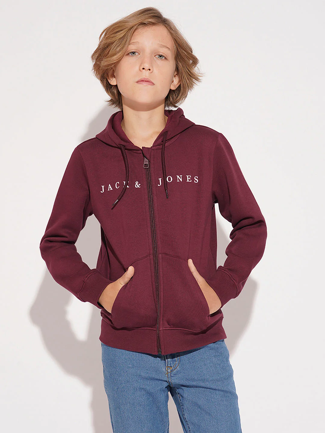 Boys Maroon Hooded Logo Print Sweatshirt - Image 2
