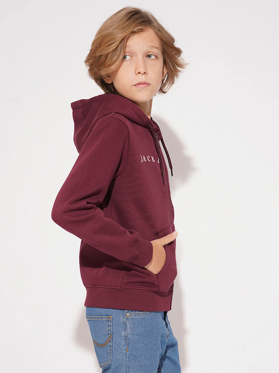 Boys Maroon Hooded Logo Print Sweatshirt - Image 3