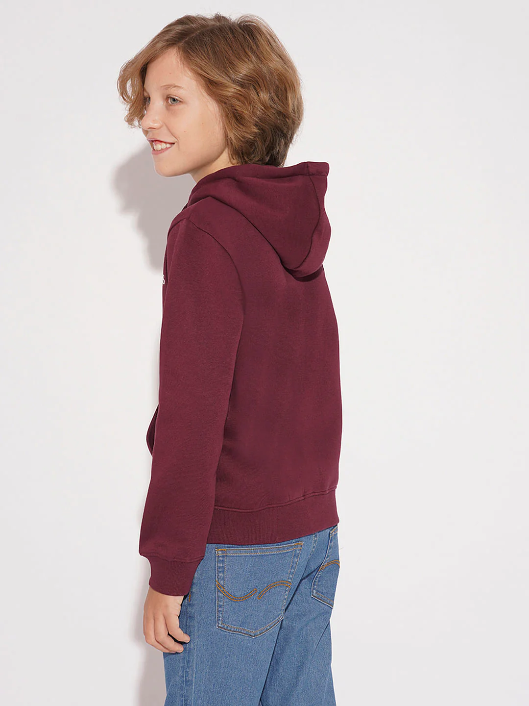 Boys Maroon Hooded Logo Print Sweatshirt - Image 4