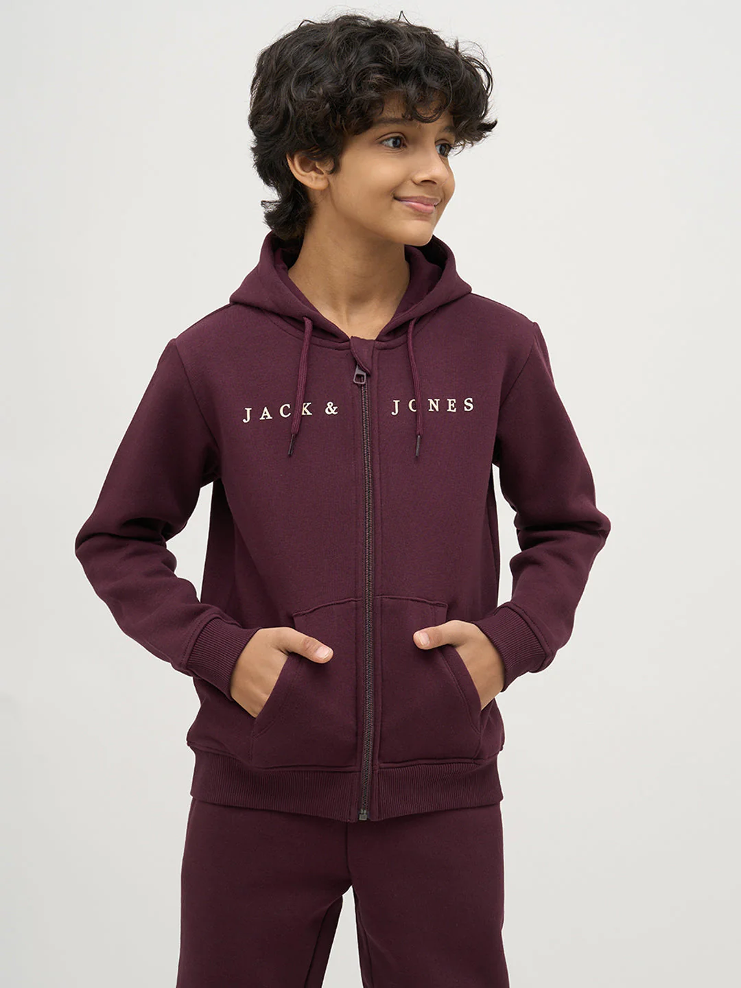 Boys Maroon Zip-Up Hooded Sweatshirt - Image 2
