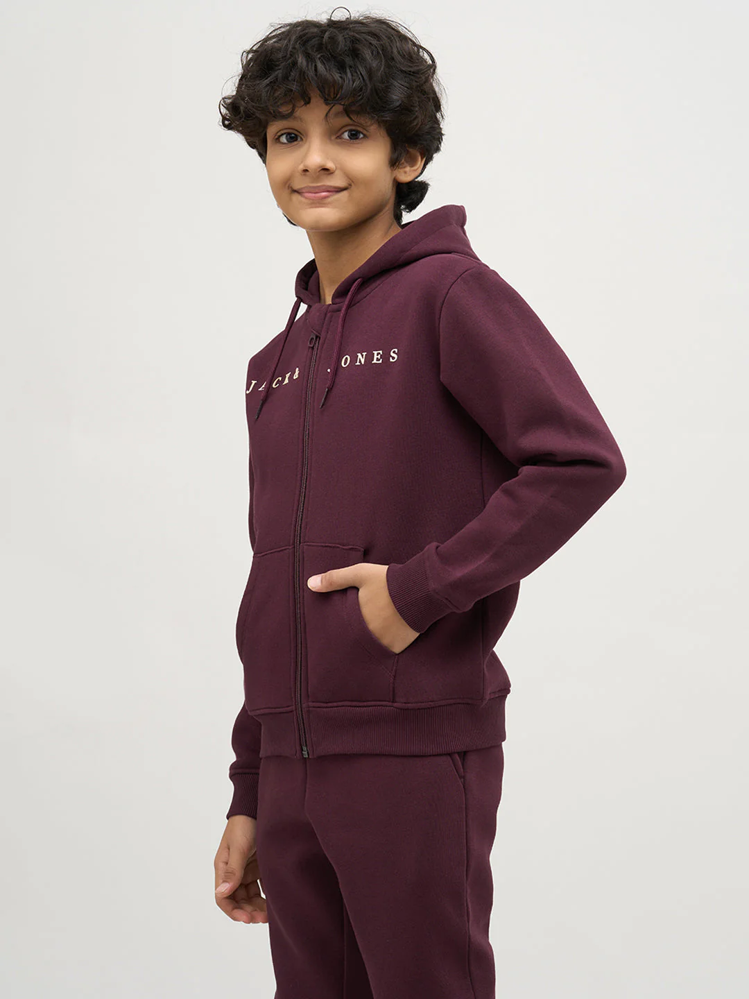 Boys Maroon Zip-Up Hooded Sweatshirt - Image 3