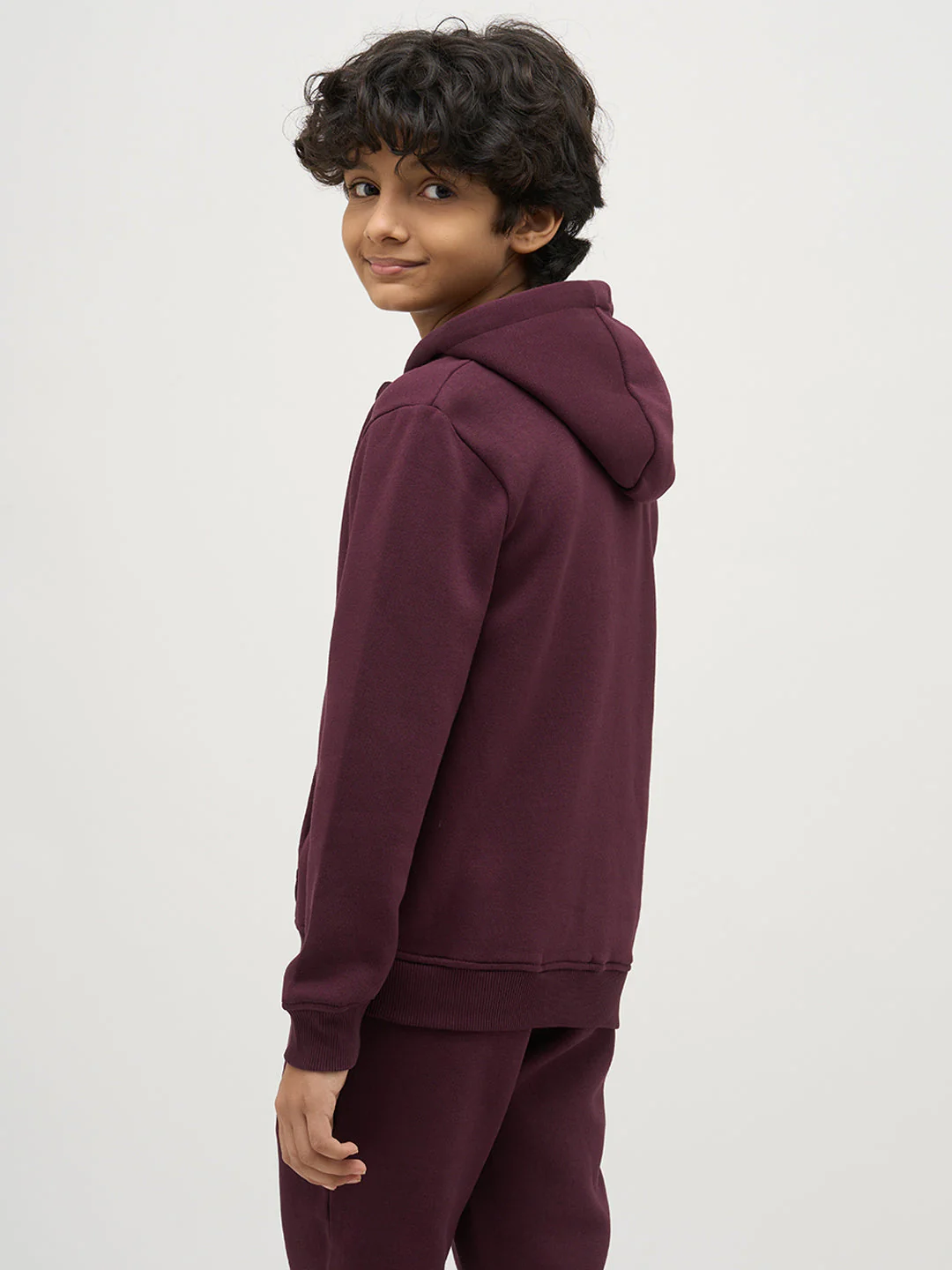 Boys Maroon Zip-Up Hooded Sweatshirt - Image 4